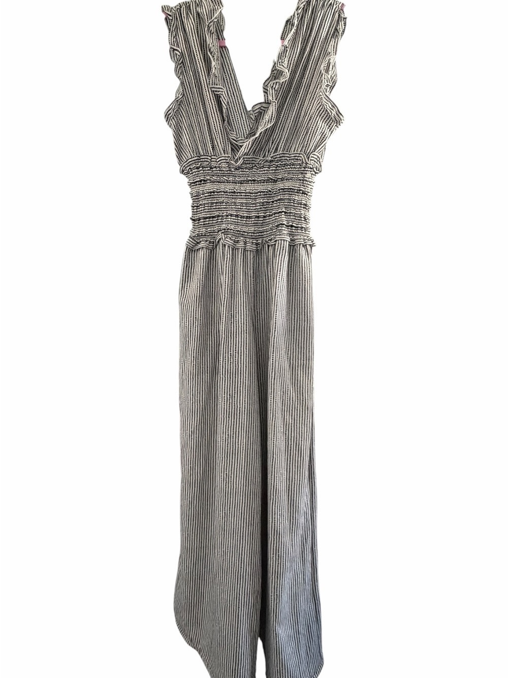 Max Studio Black & White Smocked Sleeveless Jumpsuit